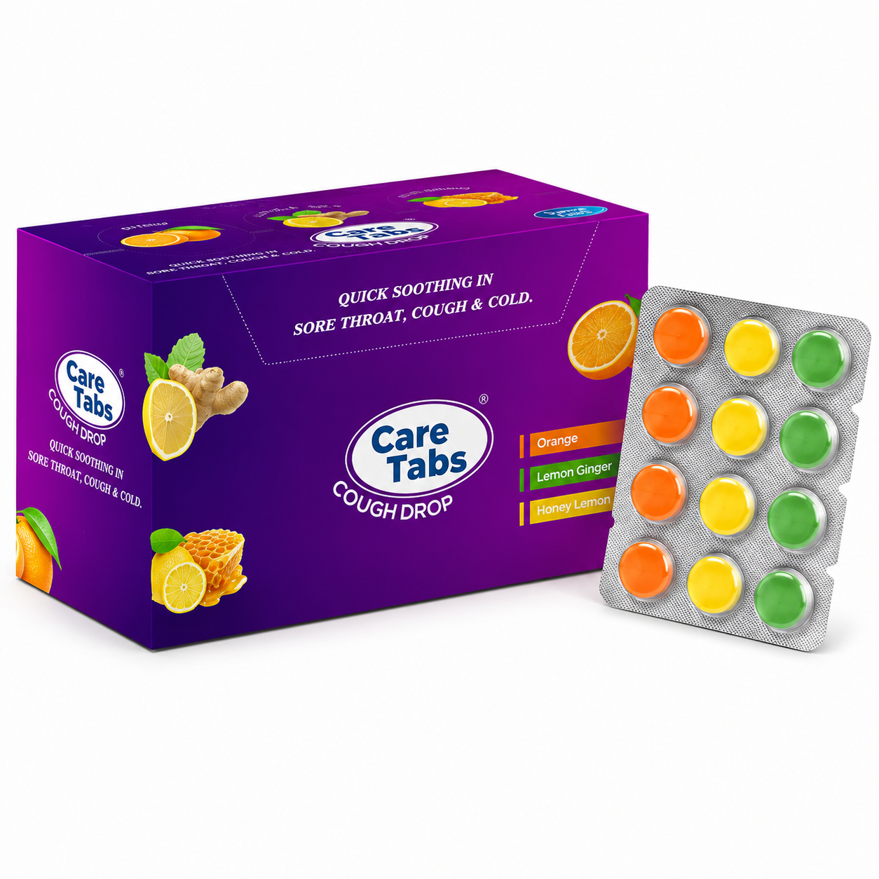 Care Tabs Cough Drop Multi Flavour Blister Box